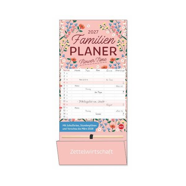 Kalender 2027 Deko-Familienplaner mit Tasche Flower Time 21 X 45