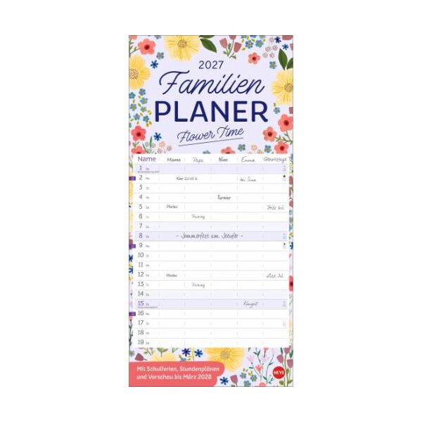 Kalender 2027 Deko-Familienplaner Flower Time 21 X 45