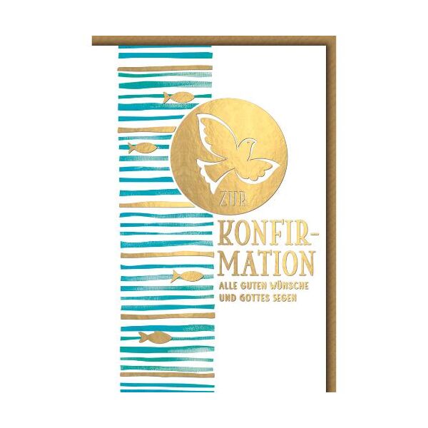Konfirmation Glückwunschkarte mit Briefumschlag Taube und Fische Gold Alle Guten Wünsche und Gottes Segen