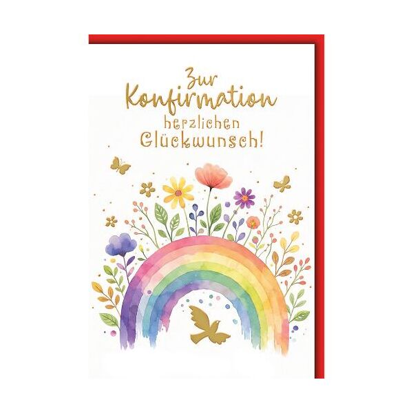 Konfirmation Glückwunschkarte mit Briefumschlag Regenbogen Blumen Taube herzlichen Glückwunsch