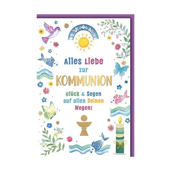 Kommunion Glückwunschkarte mit Briefumschlag Glück & Segen auf all deinen Wegen