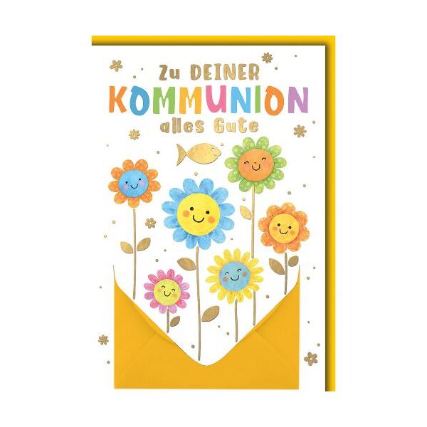 Konfirmation Glückwunschkarte mit Briefumschlag Geldkarte Bunte Blumen mit Gesicht