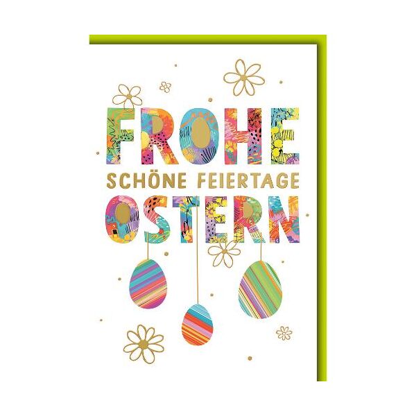Ostern Grußkarte mit Briefumschlag FROHE Ostern bunte Eier Schöne Feiertage