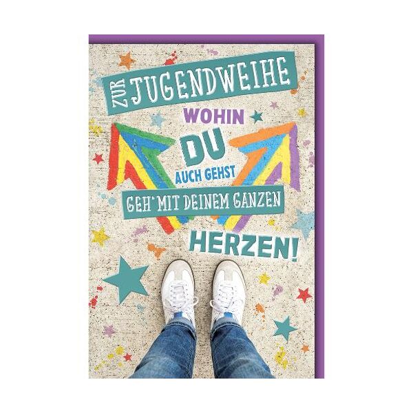 Jugendweihe Glückwunschkarte mit Briefumschlag Sneakers Graffiti-Pfeile wohin du auch gehst …