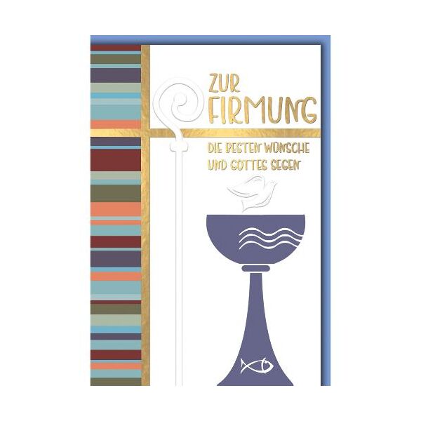 Firmung Glückwunschkarte mit Briefumschlag Kelch Bischofsstab die besten Wünsche und Gottes Segen