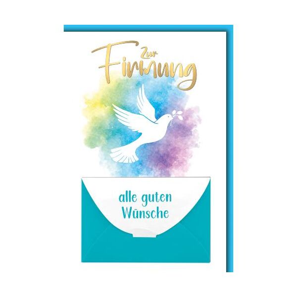 Firmung Glückwunschkarte mit Briefumschlag Geldkarte Taube auf Aquarell alle guten Wünsche