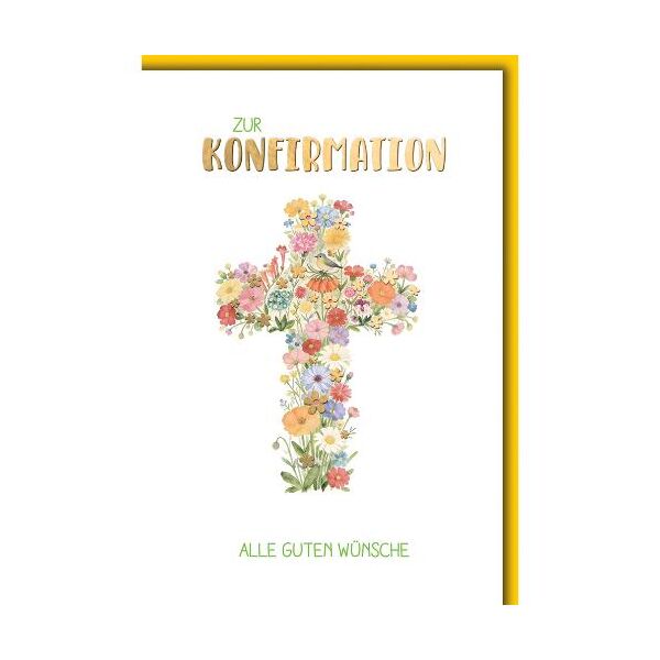 Konfirmation Glückwunschkarte mit Briefumschlag Kreuz aus Wildblumen