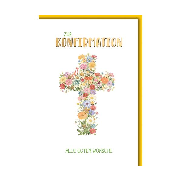 Konfirmation Glückwunschkarte mit Briefumschlag Kreuz aus Wildblumen