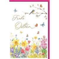 Ostern Grußkarte mit Briefumschlag Blumen Blaumeise...