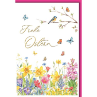 Ostern Grußkarte mit Briefumschlag Blumen Blaumeise...