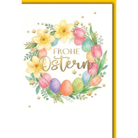 Ostern Grußkarte mit Briefumschlag Blumenkranz mit...