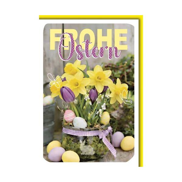 Ostern Grußkarte mit Briefumschlag Narzissen Osterglocken Tulpen Ostereier