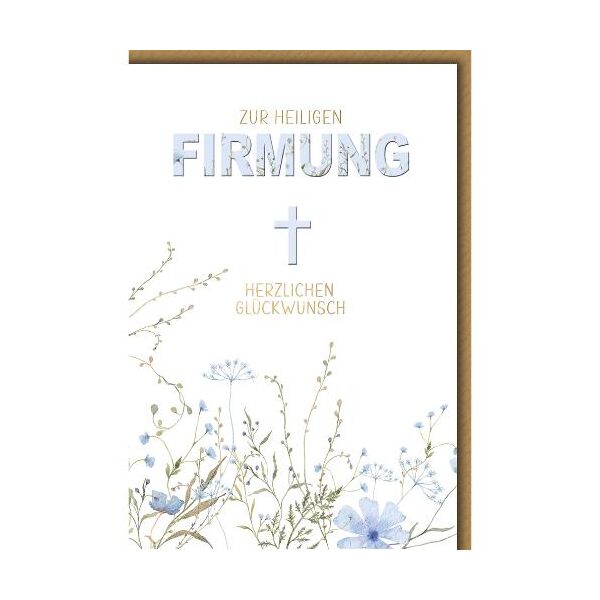 Firmung Glückwunschkarte mit Briefumschlag Wildblumen und Kreuz