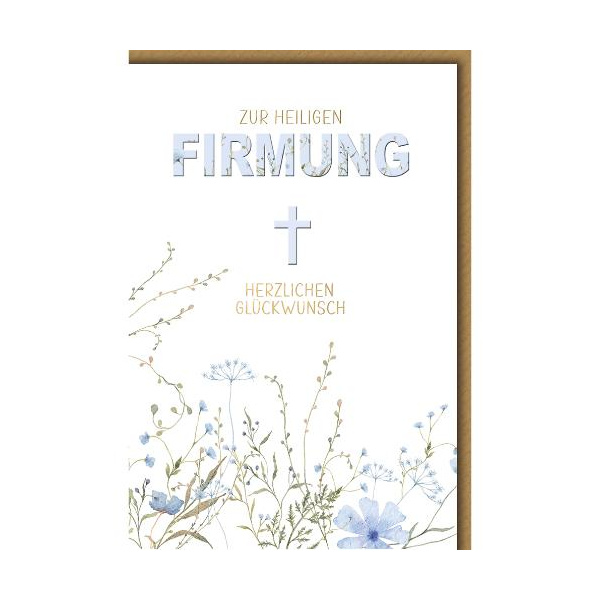 Firmung Glückwunschkarte mit Briefumschlag Wildblumen und Kreuz