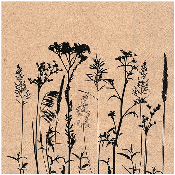 A-2026 Servietten Format: 33 x 33 cm 3-lagig 20 Servietten Recycled Herbs And Flowers Black Kräuter und Blumen schwarz