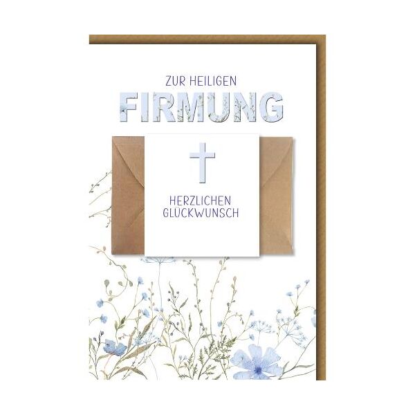 Firmung Glückwunschkarte mit Briefumschlag Geldkarte Wildblumen und Kreuz