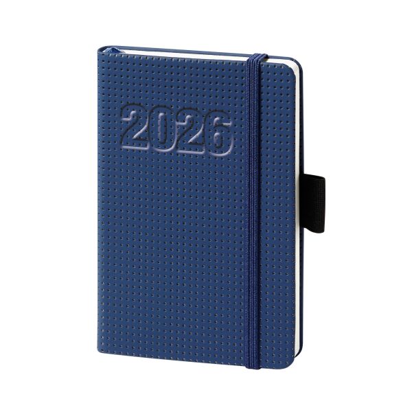 Sale Sonderpreis Kalender 2026 V-Book Buchkalender A6 Hardcover blau geprägte Punkte UVP €10,49