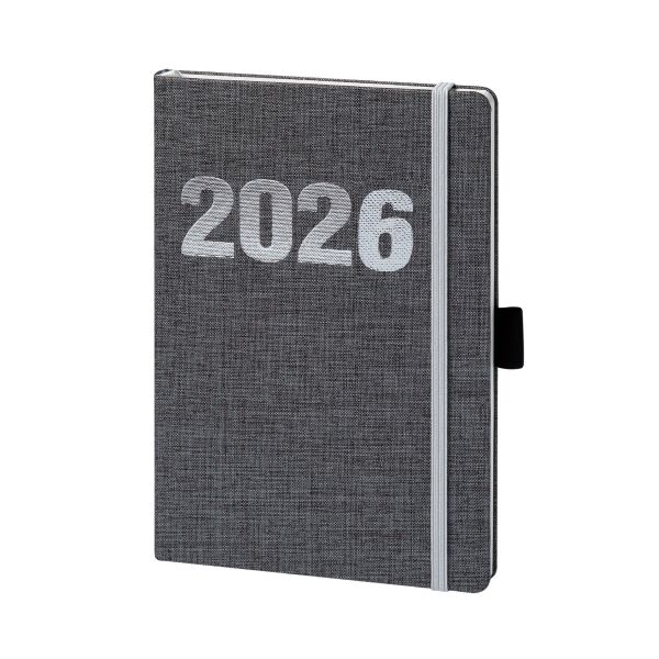 Sale Sonderpreis Kalender 2026 V-Book Buchkalender A6 Hardcover Leinen grau UVP: 11,49