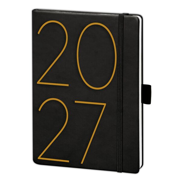 Kalender 2027 V-Book Buchkalender A5 Hardcover Notebook Kalender schwarz große Zahl 2027