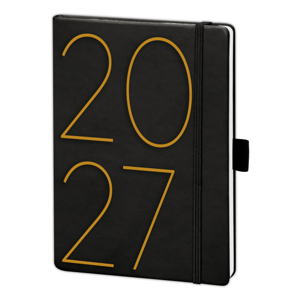 Kalender 2027 V-Book Buchkalender A5 Hardcover Notebook Kalender schwarz große Zahl 2027
