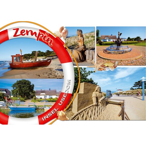 Zempin  Postkarte Ansichtskarte Rettungsring Fotomotive Ostseeebad Insel Usedom