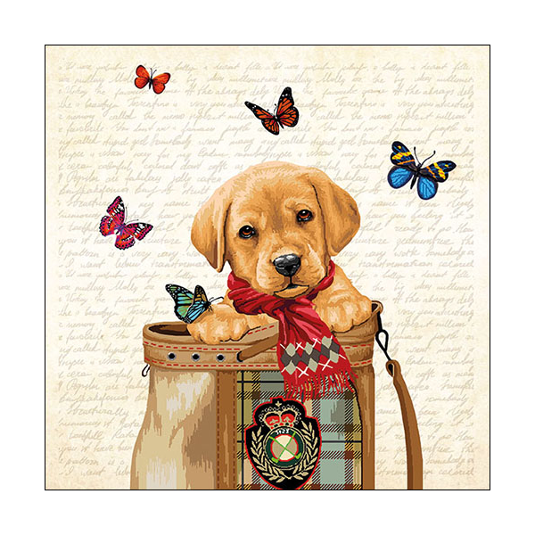 Servietten Lunch Welpe Hund und Schmetterlinge 33x33cm 20 Servietten