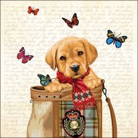 Servietten Lunch Welpe Hund und Schmetterlinge 33x33cm 20...