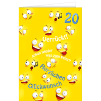 20. Geburtstag Karte mit Briefumschlag Smileys...