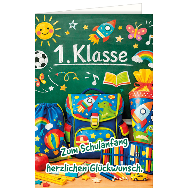 Schulanfang 1. Klasse Glückwunschkarte mit Briefumschlag zur Einschulung herzlichen Glückwunsch