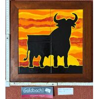 Kachelbild Stier Sonnenuntergang Espana mit Rahmen 2x2...