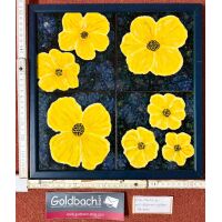 Kachelbild gelbe Blumen auf Blau mit Rahmen 2x2 Kacheln...