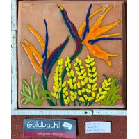 Kachelbild Paradiespflanzen bemalte Terracottaplatte 30 x...