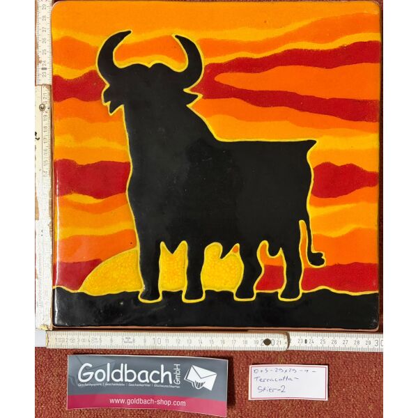 Kachelbild Stier Espana Osborne-Stier Spanien handbemalte Terracottaplatte 29x29 cm von Dieter und Sigrid Goldbach