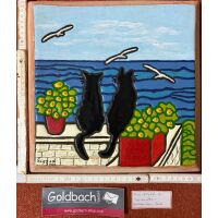 Kachelbild Katzen am Meer handbemalte Terracottaplatte...