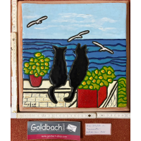 Kachelbild Katzen am Meer handbemalte Terracottaplatte...