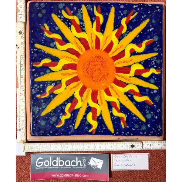 Kachelbild Sonne Unikat handbemalte Terracottaplatte 26 x 26cm von Dieter und Sigrid Goldbach