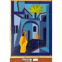 Kachelbild südländische Stadt orientalisch blau...