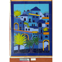 Kachelbild blau Küstenhäuser Unikat handbemalte...
