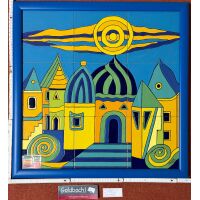 Kachelbild afrikanisches Dorf Marokko Algerien blaue...