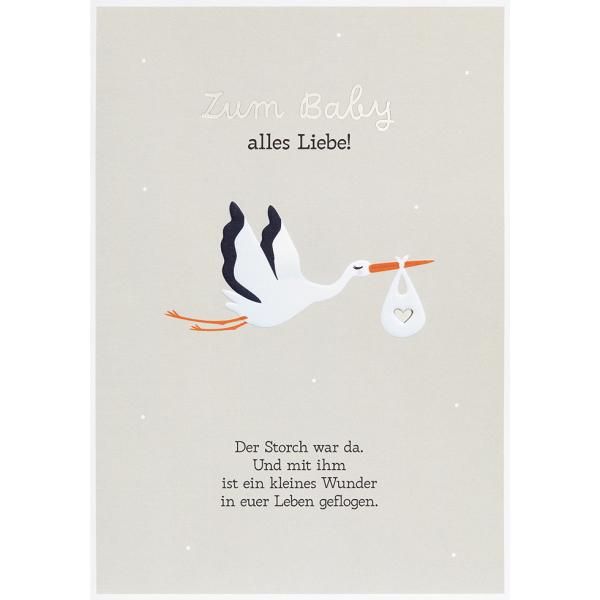 Geburt Baby Zum Baby alles Liebe Storch Spruch unverpackte Glückwunschkarte mit Umschlag