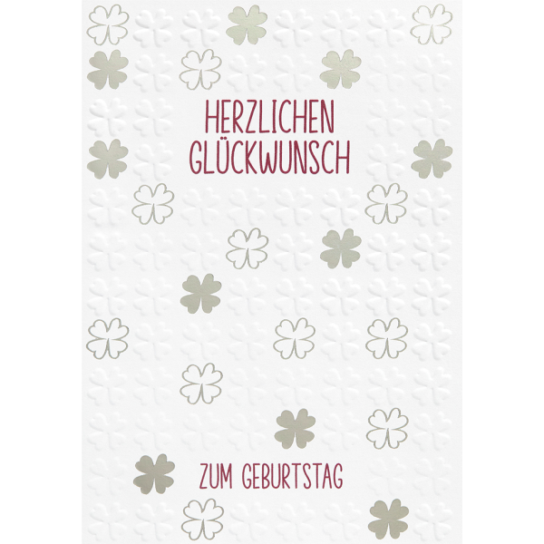 Geburtstag Herzlichen Glückwunsch Glücksklee weiß unverpackte Glückwunschkarte mit Umschlag
