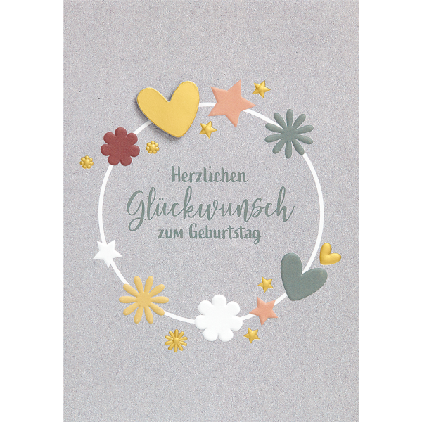 Geburtstag Herzlichen Glückwunsch Stern Herz Blumen Glückwunschkarte mit Umschlag