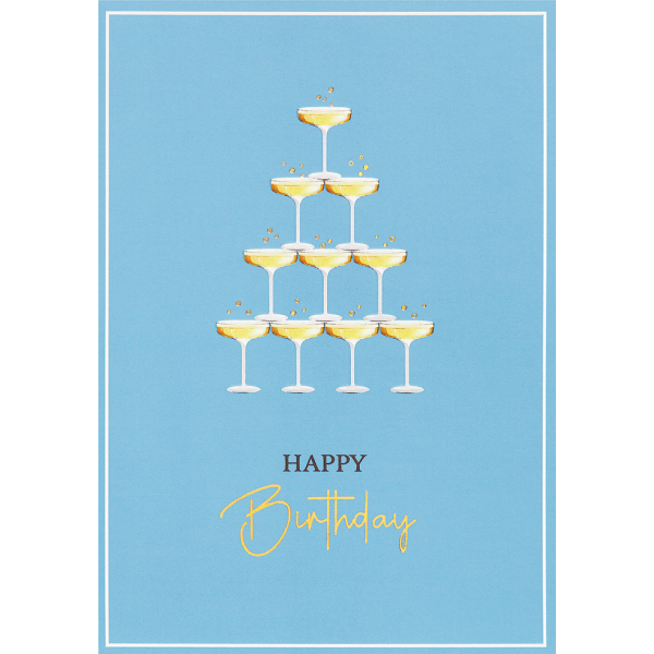 Geburtstag Happy Birthday Sektgläser Champagner unverpackte Glückwunschkarte mit Umschlag