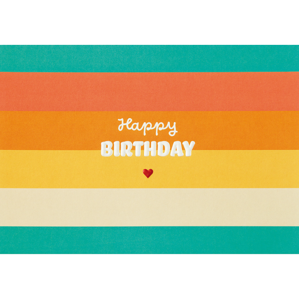 Geburtstag Happy Birthday Streifen Herz unverpackte Glückwunschkarte mit Umschlag