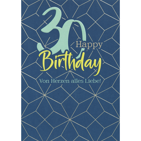 30. Geburtstag Happy Birthday graphisch unverpackte Glückwunschkarte mit Umschlag