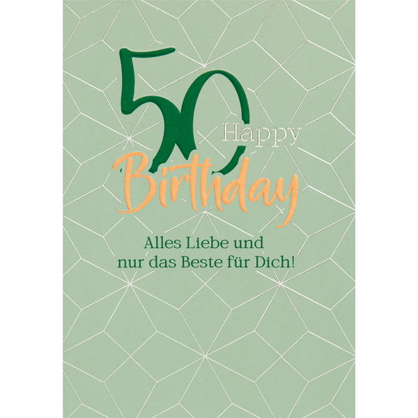 50. Geburtstag Happy Birthday graphisch unverpackte Glückwunschkarte mit Umschlag