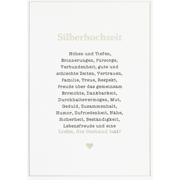 Silberhochzeit Spruch Liebe die Bestand hat unverpackte Glückwunschkarte mit Umschlag