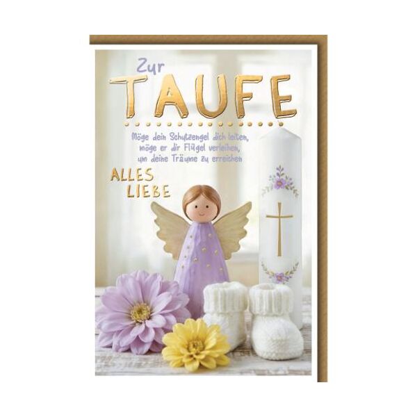 Taufe Glückwunschkarte mit Umschlag Engelsfigur Taufkerze Möge dein Schutzengel dich leiten, möge er dir Flügel verleihen, um deine Tträume zu erreichen ALLES LIEBE
