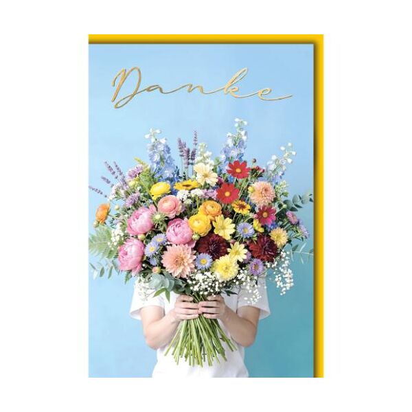 Danke Grußkarte mit Umschlag großer, bunter Blumenstrauß