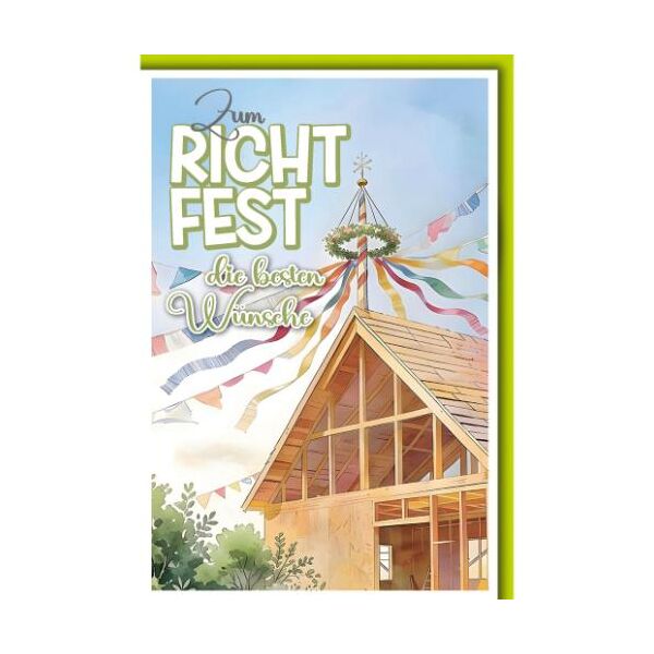 Richtfest Grußkarte mit Umschlag Holzbau mit Richtbaum